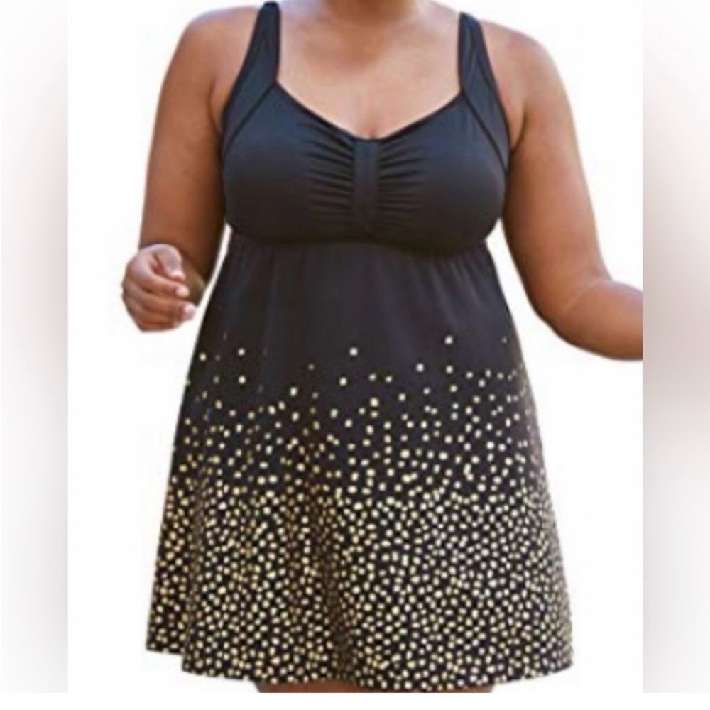 Swimsuits For All Black Gold Dot Retro Swimdress Plus
Size 14 One Piece - Picture 1 of 5